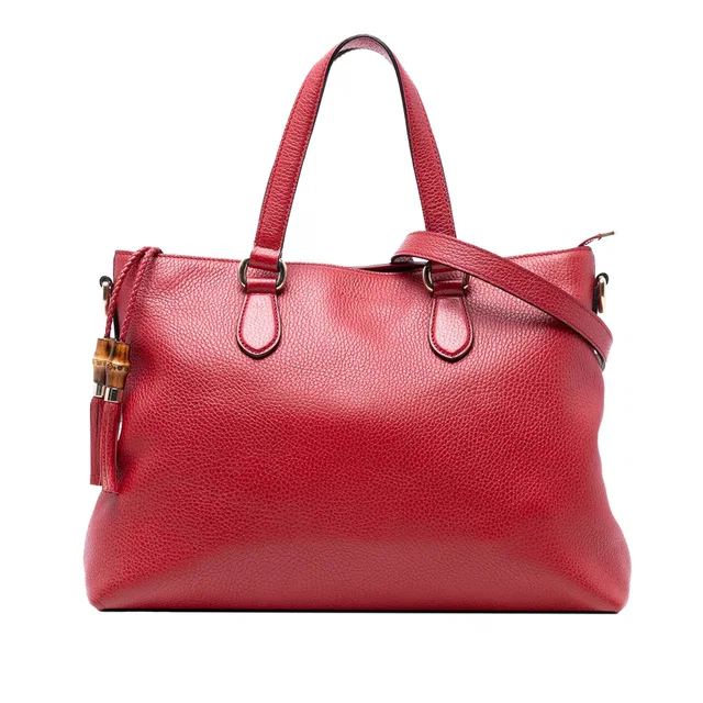 Red Gucci Leather Bamboo Tassel Satchel in Red Leather from Designer Revival