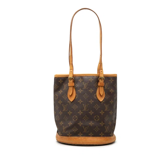 Brown Louis Vuitton Monogram Petit Bucket in Brown Coated canvas from Designer Revival