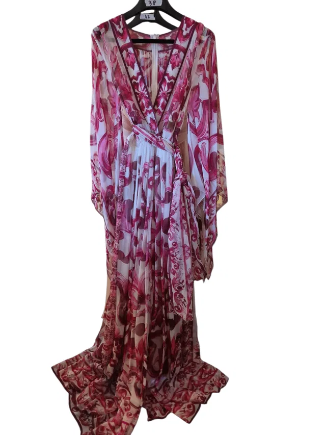 Dolce & Gabbana Jumpsuit Long Sleeve Pink Majolica Print 100%Silk in Pink Silk from Luxury Promise