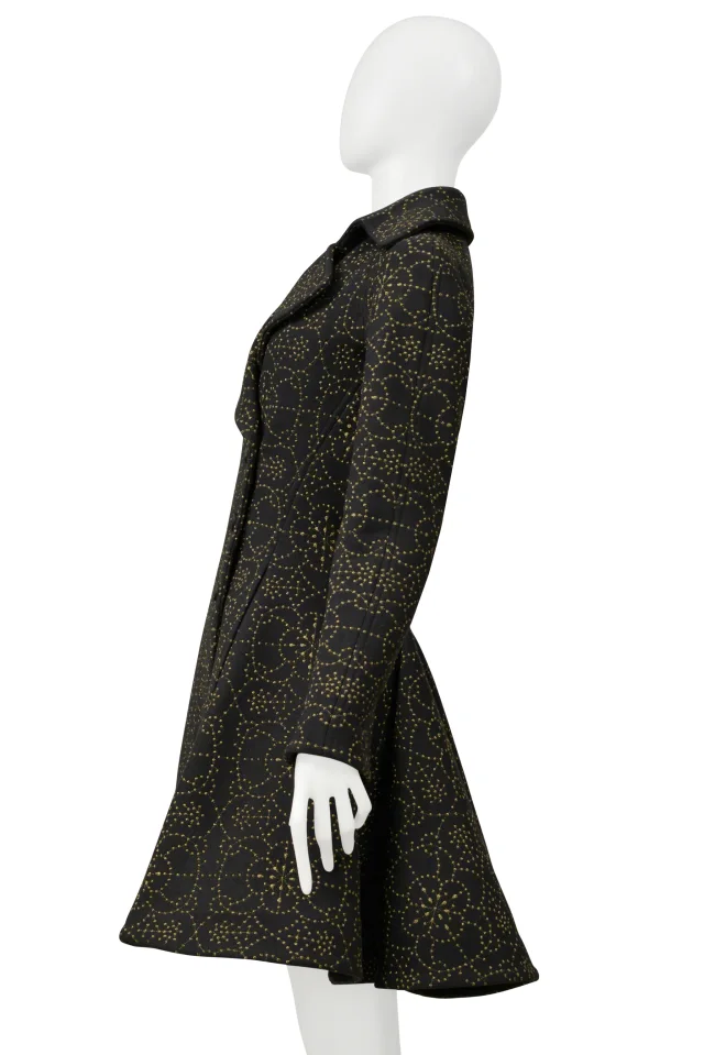 Alaïa Black Coat With Metallic Gold Embroidery in Black Cashmere from Resurrection Vintage, photo 9 of 12