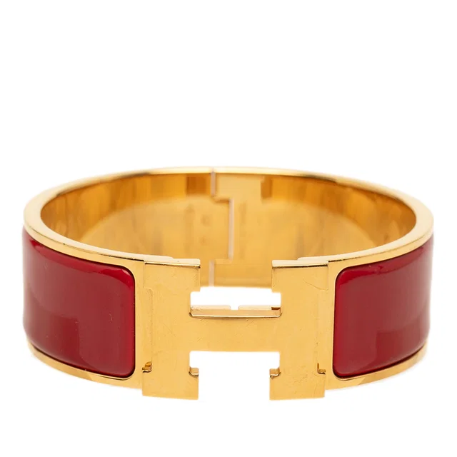 Gold Hermès Wide Enamel Clic Clac H Bracelet GM in Gold from Designer Revival
