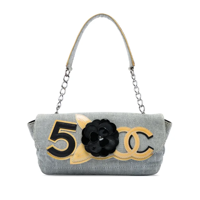 Gray Chanel Choco Bar Canvas Camellia CC No. 5 Flap Handbag in Grey Canvas from Designer Revival, photo 1 of 1