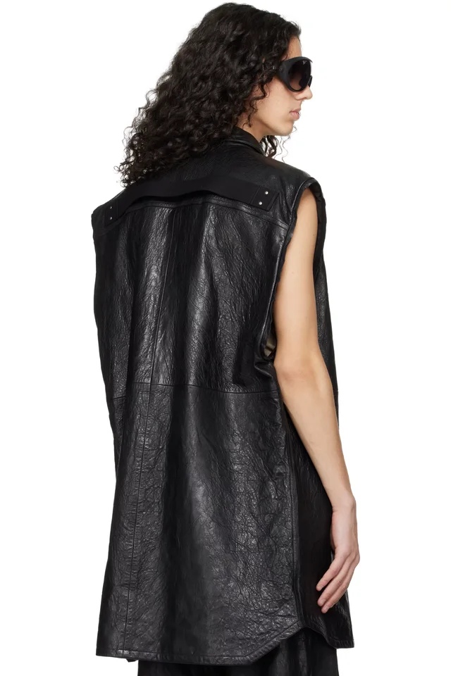 Rick Owens Black Temple Jumbo Outshirt Leather Vest, photo 3 of 4 from SSENSE