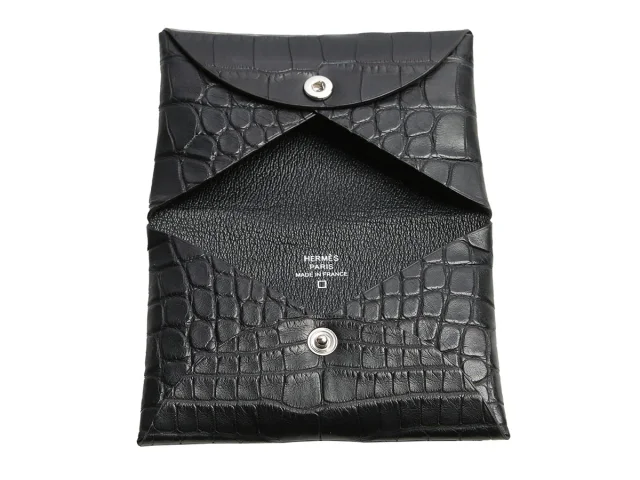 Hermès Black Matte Alligator Calvi Card Holder in Black Crocodile from Ann's Fabulous Finds, photo 7 of 8