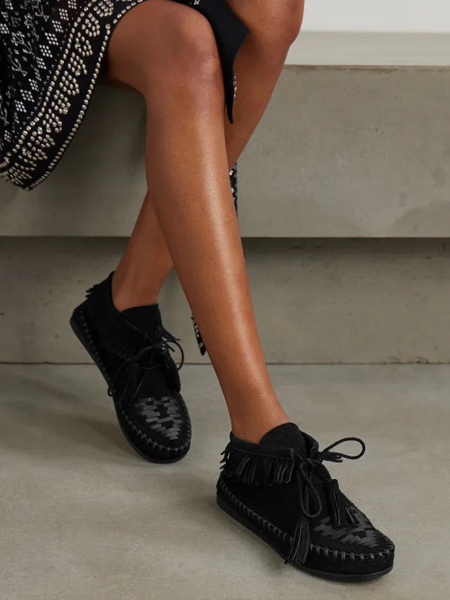 ISABEL MARANT Felsa fringed tasseled leather-trimmed suede ankle boots in Black, photo 2 of 2 from NET-A-PORTER (Canada)