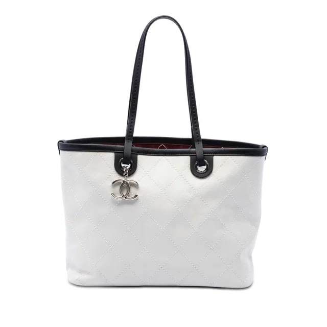 White Chanel CC Quilted Caviar Shopping Fever Tote in White Caviar leather from Designer Revival, photo 1 of 1