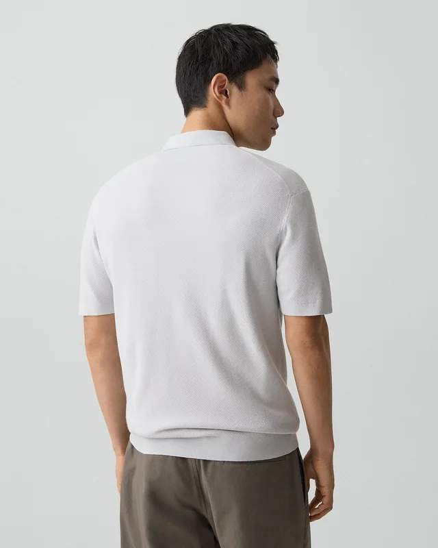 Theory Goris Textured Polo Shirt in Light Bilen, photo 4 of 6 from Theory