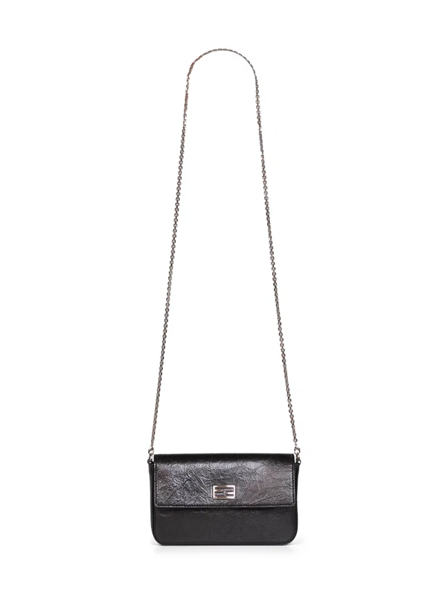 Fendi Crackle-Effect Leather Wallet On Chain — Black Calf Bag in Black Leather from HEWI