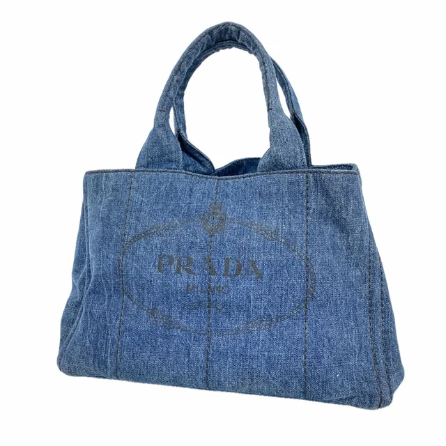 Prada Tote Bag Canapa Denim Navy Gold in Navy Denim from The Reluxe