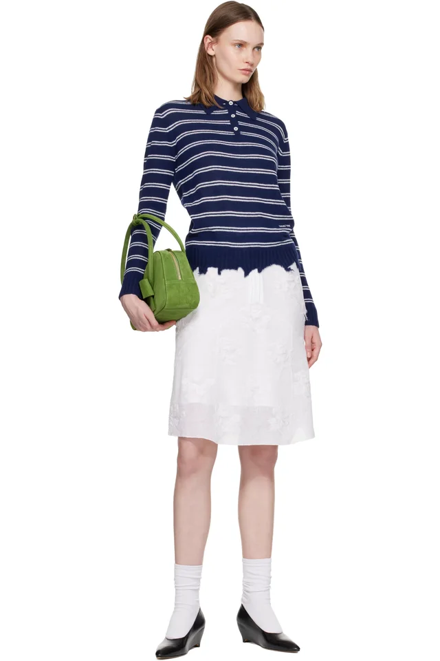 SHUSHU/TONG Navy & White Striped Long-Sleeve Knit Polo, photo 4 of 4 from SSENSE