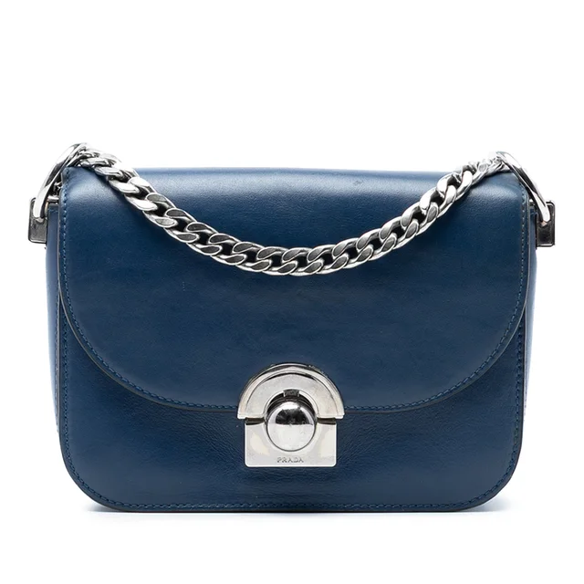 Blue Prada Glace Calf Arcade Crossbody in Blue Leather from Designer Revival