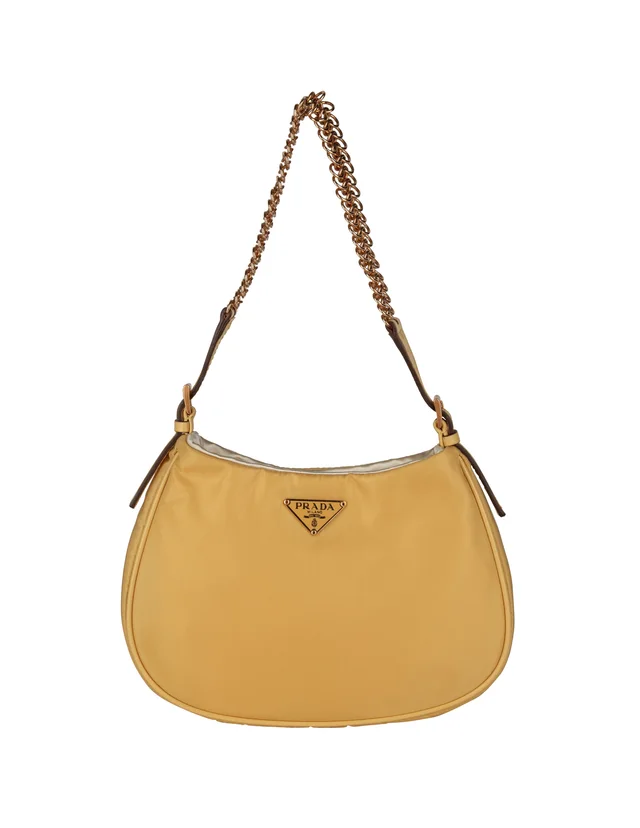 Prada Vintage Yellow Nylon and Rose Gold Chain Evening Bag from Amarcord Vintage Fashion