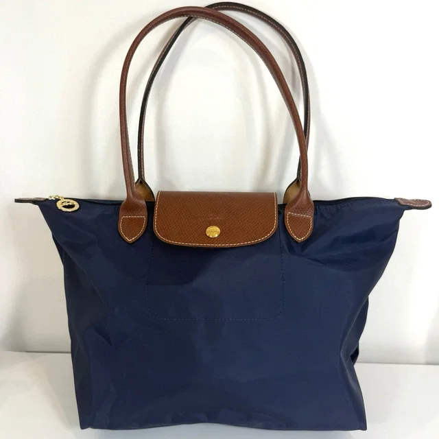 Longchamp Le Pliage Shopping Bag Nylon Leather Trim Shoulder Navy Blue M in blue Nylon from Poshmark