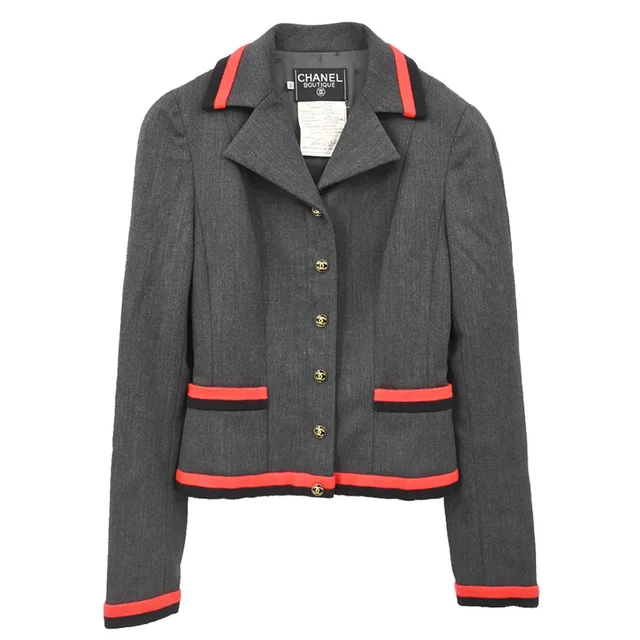 Chanel 1994 Single Breasted Jacket Gray #36 in Grey Wool from AMORE Vintage Tokyo