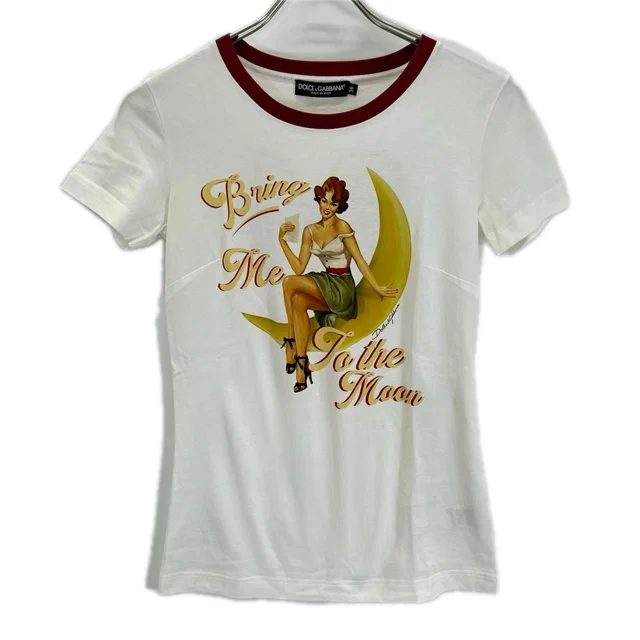 Dolce & Gabbana Bring ME Tothe Moon Graphic Ringer T-Shirt 36 in White from The Reluxe