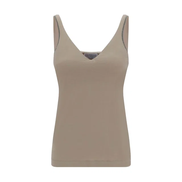 Brunello Cucinelli Beige Cotton Sleeveles T-Shirt in Beige from HEWI