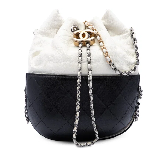 Black Chanel Small Bicolor Quilted Calfskin Gabrielle Bucket Bag in Black Calfskin from Designer Revival