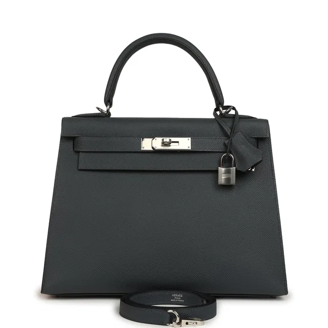 Hermès Kelly Sellier 28 Gris Misty Epsom Palladium Hardware in Grey Epsom leather from Madison Avenue Couture