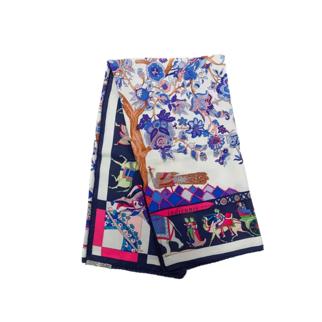Blue Hermès Fantaisies Indiennes Silk Scarf 90 Scarves in Blue Silk from Designer Revival