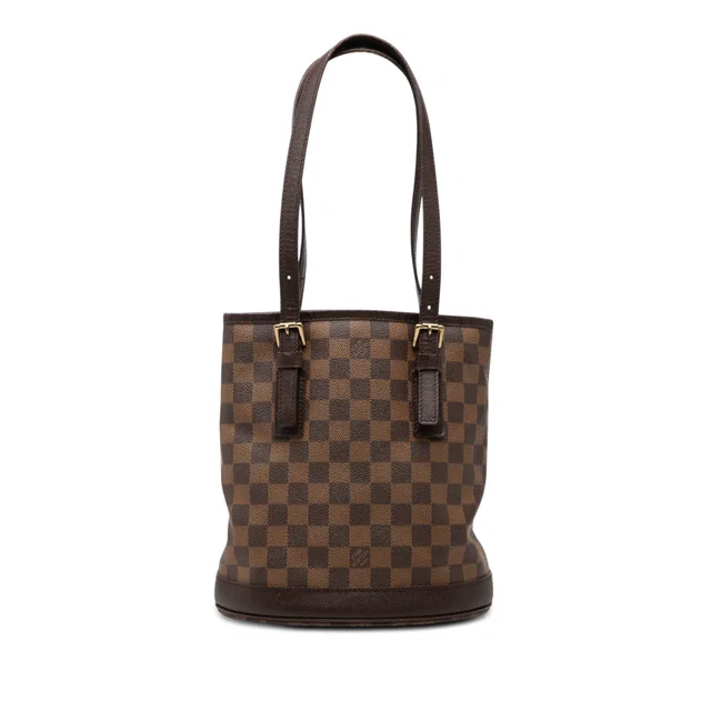 Brown Louis Vuitton Damier Ebene Marais Bucket Bag in Brown Canvas from Designer Revival