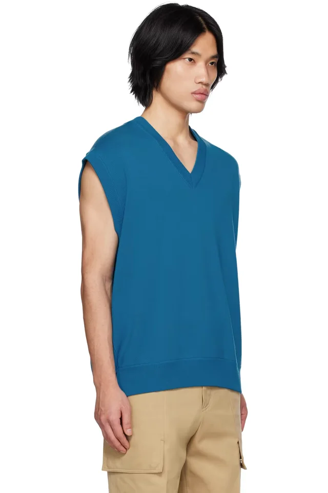 WOOYOUNGMI Blue V-Neck Vest, photo 2 of 4 from SSENSE