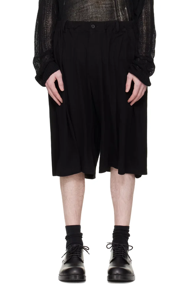 YOHJI YAMAMOTO Black Cotton & Linen Jersey Shorts, image 1 of 1 from SSENSE