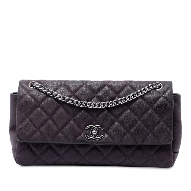 Purple Chanel Matte Quilted Caviar Leather Lady Pearly Flap Crossbody Bag in Purple Caviar leather from Designer Revival