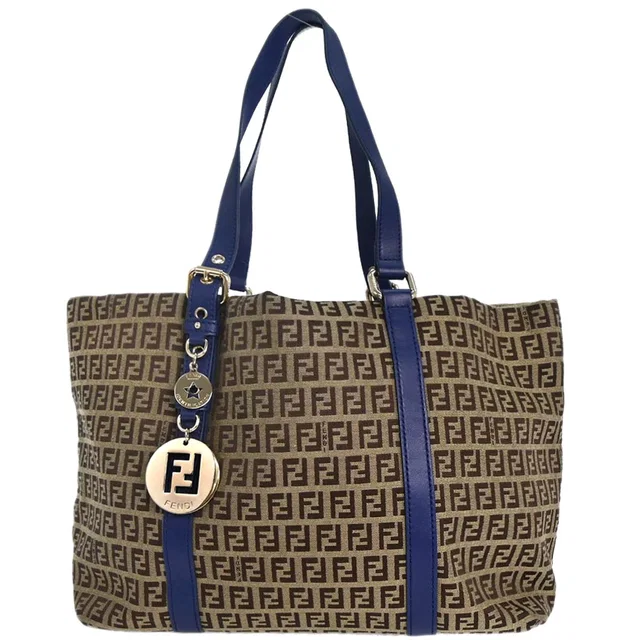 Fendi Beige Blue Zucchino Tote Bag in Beige Canvas from AMORE Vintage Tokyo