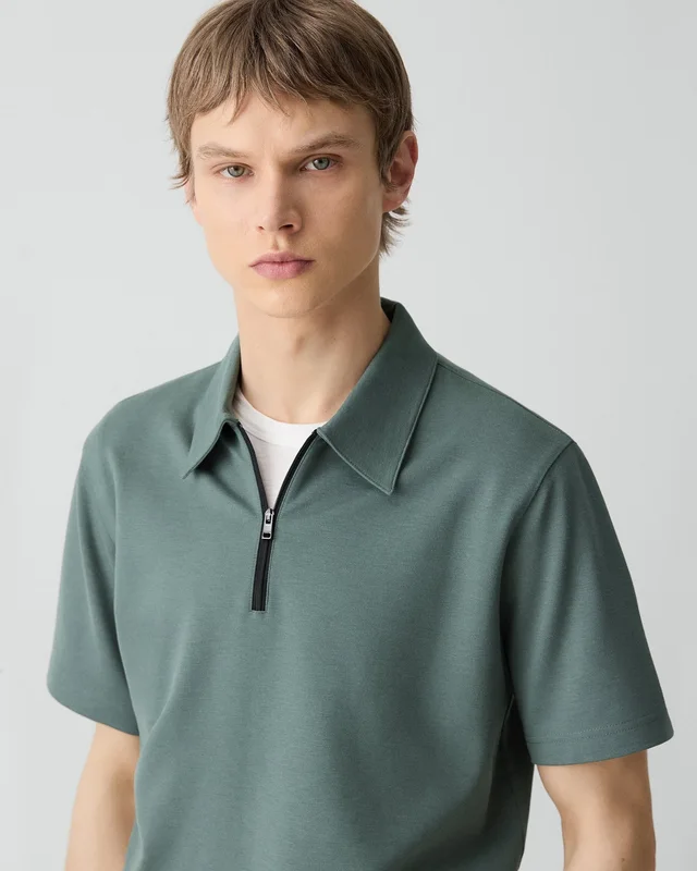 Theory Ryder Quarter-Zip Polo in Relay Jersey in LIGHT PINE GROVE 64% Viscose, 30% Polyamide, 6% Elastane, photo 4 of 12 from Theory