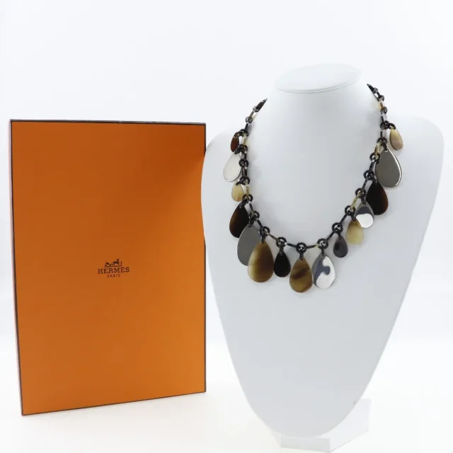 Hermès Teardrop Necklace Buffalo Horn Silver 925 in Brown 925Silver from LuxUness, photo 6 of 6