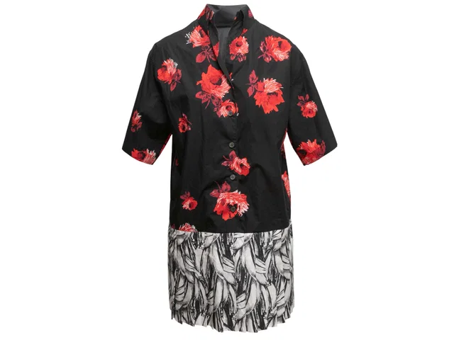 Black & Multicolor Prada Printed Button-Up Dress Size IT 42 in Black from Designer Revival