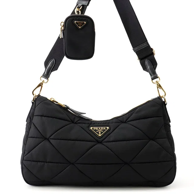 Prada Quilted Shoulder Bag Black1BC232 Nylon Size Large in Nylon from GALLERY RARE