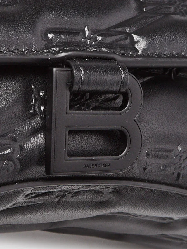 Balenciaga Black Embossed Leather Hourglass Small Top Handle Bag in Black Leather from Yoogis, photo 5 of 10