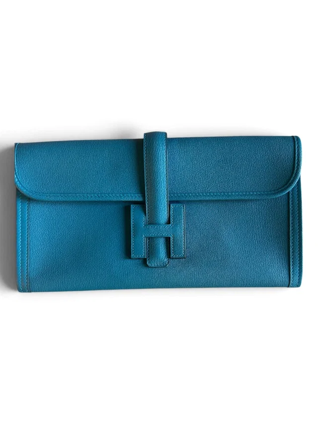 Hermès Turquoise Jige Elan Clutch Evercolour in Blue from Luxury Promise