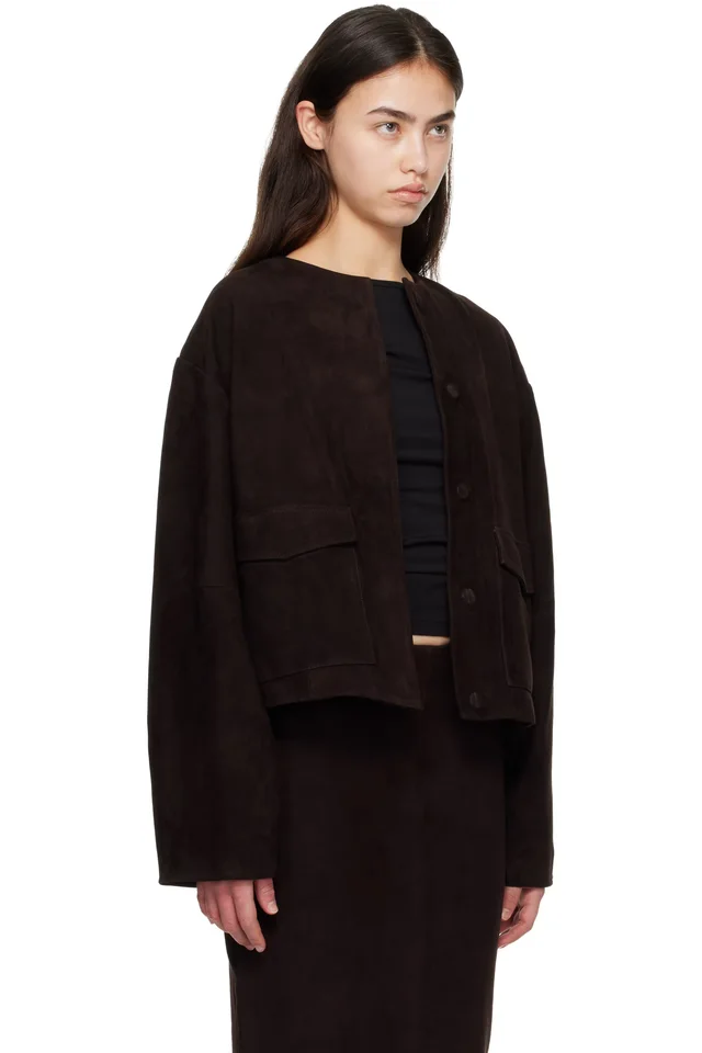 St. Agni Brown Suede Utility Cocoon Bomber Jacket, photo 2 of 4 from SSENSE