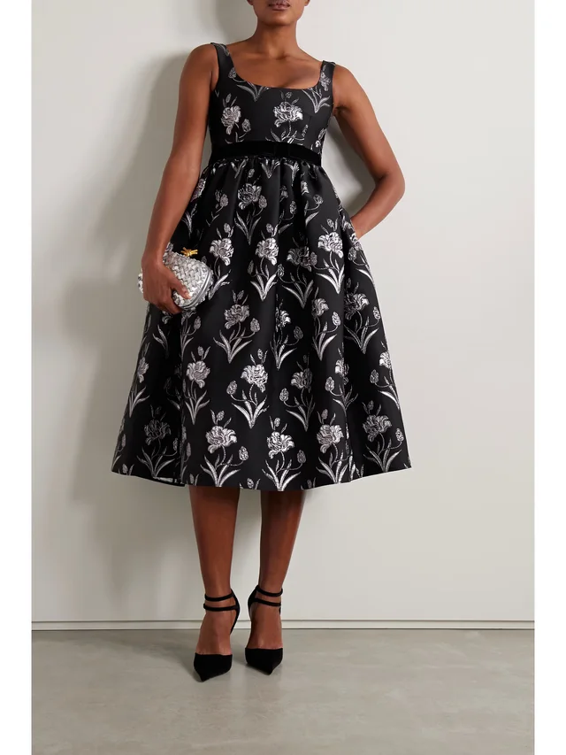 ERDEM Velvet-trimmed metallic floral-jacquard midi dress in Black, photo 2 of 2 from NET-A-PORTER (Canada)