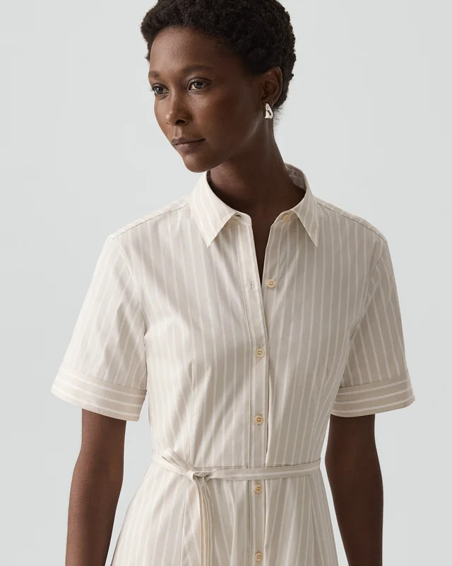Theory Belted Shirt Dress in Striped Cotton-Blend, photo 5 of 6 from Theory