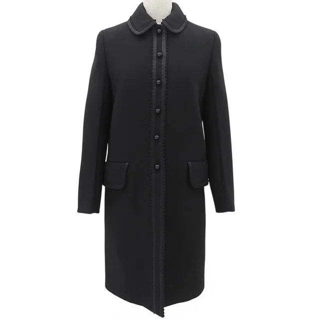Miu Miu 2016 Wool Ruffle Design Coat #36 Black in Black Wool from VINTAGE QOO TOKYO