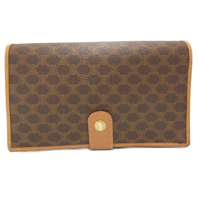 Celine Clutch Pouch Mini Bag Macadam Pattern All Over Print Snap Button Closure in Leather from The Reluxe