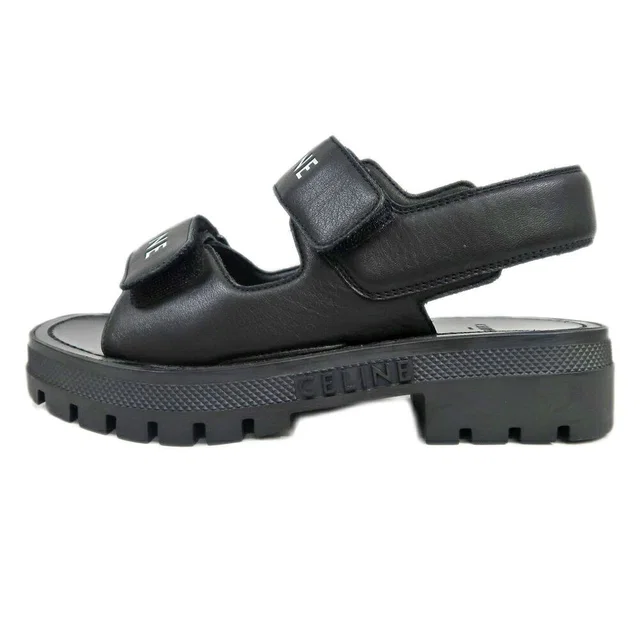 Celine Velcro Logo Sandals Black in Black Leather from The Reluxe