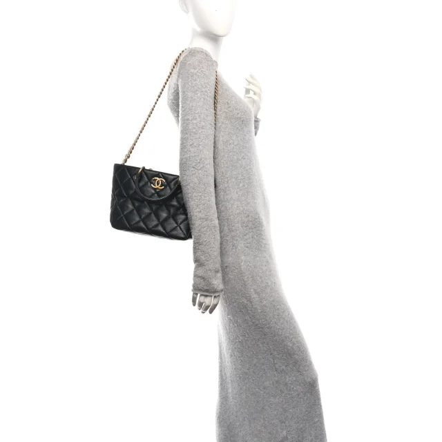 Chanel Quilted Small Top Handle Shopping Bag Black in Black Lambskin from FASHIONPHILE, photo 2 of 9
