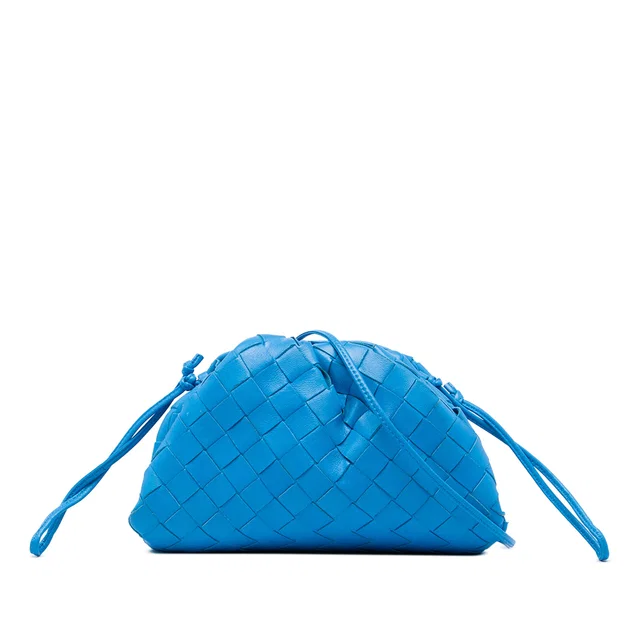 Blue Bottega Veneta Nappa Intrecciato The Mini Pouch Crossbody in Blue Nappa leather from Designer Revival
