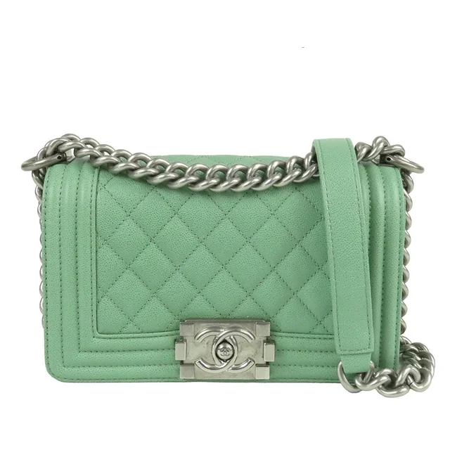 Chanel Boy Mint Green Caviar Leather 20 Small Chain Shoulder Bag in Green Caviar leather from The Reluxe