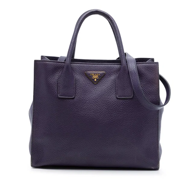 Purple Prada Vitello Daino Open Convertible Tote Satchel in Purple Leather from Designer Revival