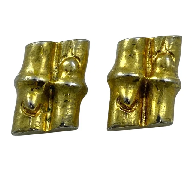 Hermès Vintage Earrings Bamboo Motif Metal Gold Gorgeous Presence in Gold from The Reluxe