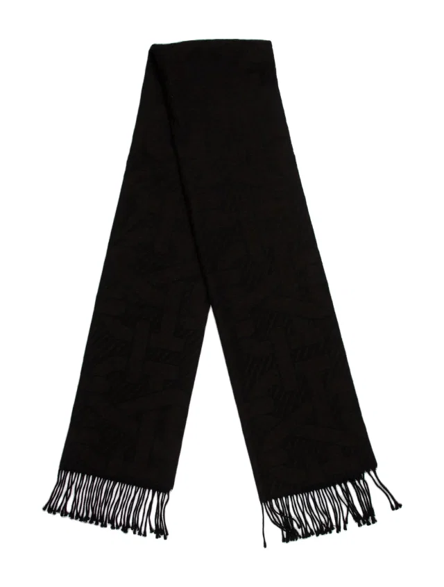 Bally Virgin Wool Graphic Print Scarf in black|red|brown Wool from The RealReal