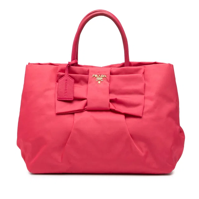 Pink Prada Tessuto Fiocco Bow Tote in Pink Nylon from Designer Revival