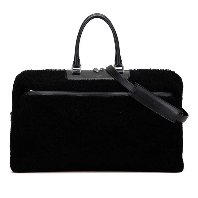 Black Saint Laurent Shearling Travel Bag in Black Leather from Designer Revival
