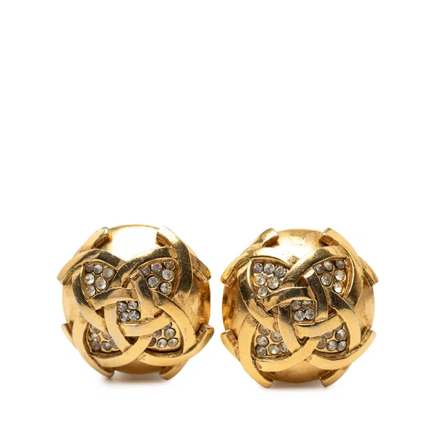 Gold Chanel CC Gold Plated Round Strass Clip On Earrings in Gold from Designer Revival