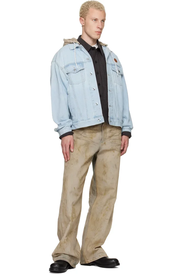AAPE by A Bathing Ape Blue 'AAPENOW' Moonface Hooded Denim Jacket, photo 4 of 4 from SSENSE